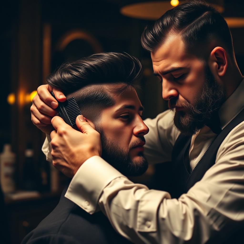 Barbeiro penteando o cabelo de um cliente